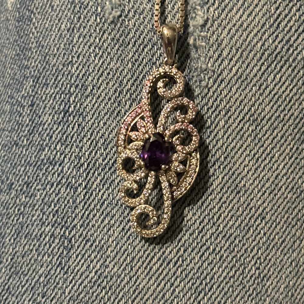 Ornate Silver and Purple Filigree Necklace